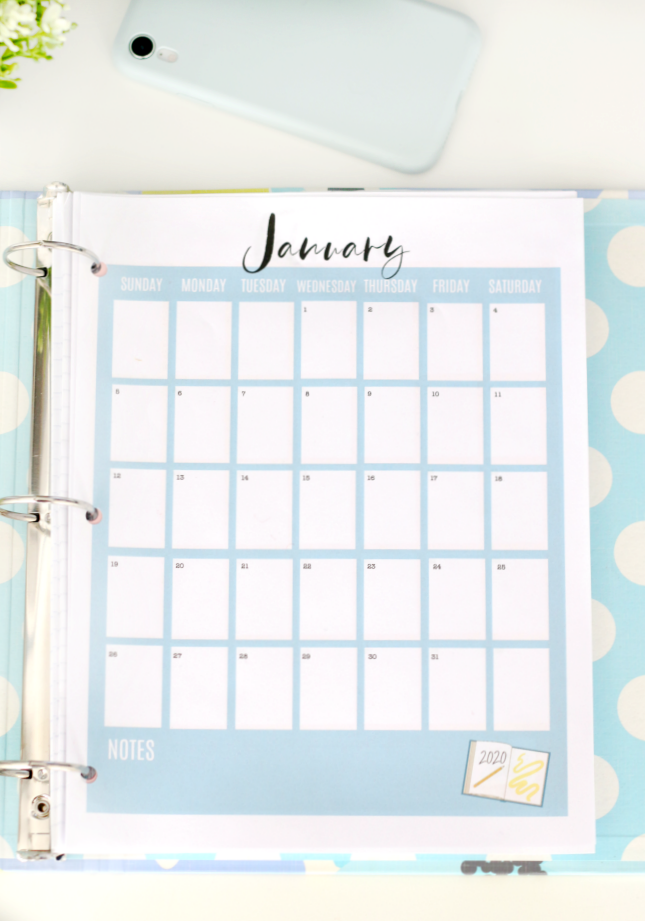 2020 january printable calendar page