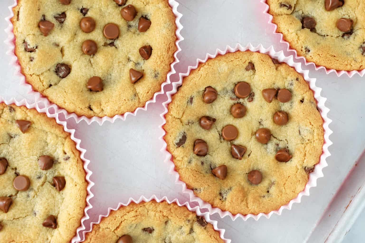 Deep dish cookies in baking liners.