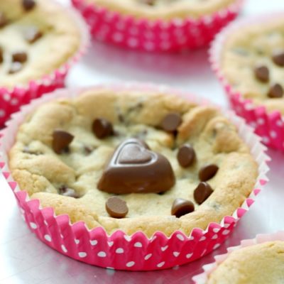 deep dish chocolate chip cookies in baking cups