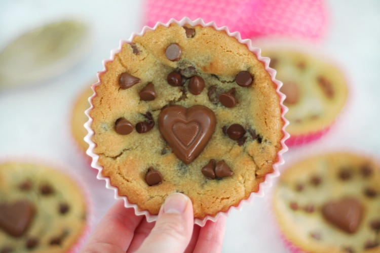 giant chocolate chip cookie with heart chocolates