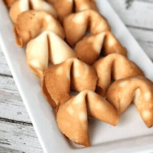 Fortune cookies on platter.