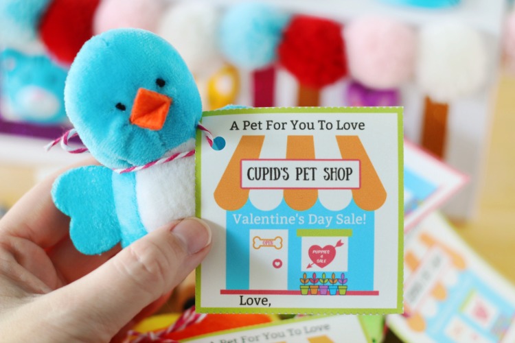 plush bird with printable valentine tied on