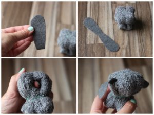 making the ears for wash cloth lamb