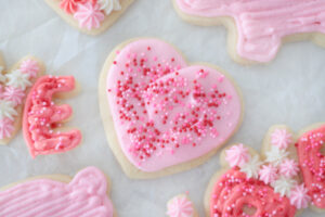 heart sugar cookie with pink frosting