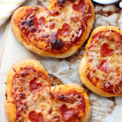 mini heart pizzas baked
