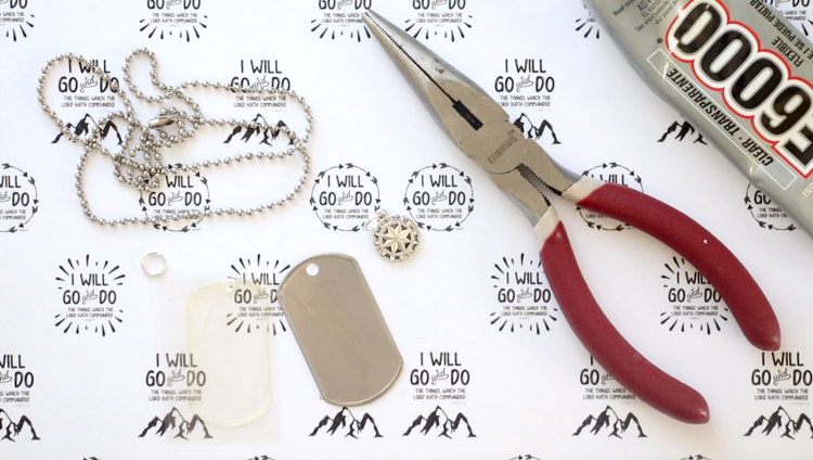 jewelry tools, dog tag blank, necklace chain and e6000 glue