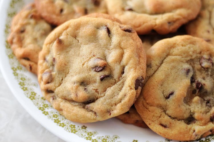 plate of chewy chocolate chip cookies