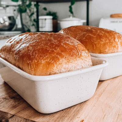 two loaves of bread in pans