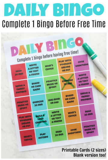 Daily Bingo Activity Cards for Kids: Fun Daily Activities - Gluesticks Blog