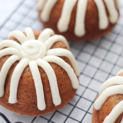 mini carrot bundt cakes on cooling rack