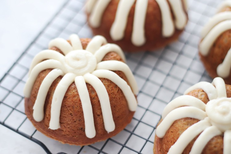 mini carrot bundt cakes on cooling rack