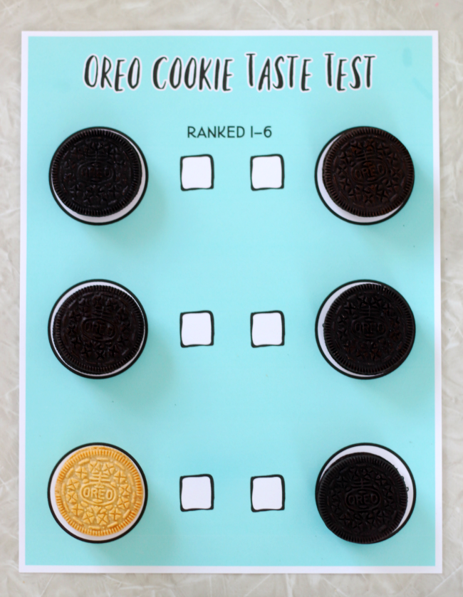 oreo taste test printable with different cookies in each slot