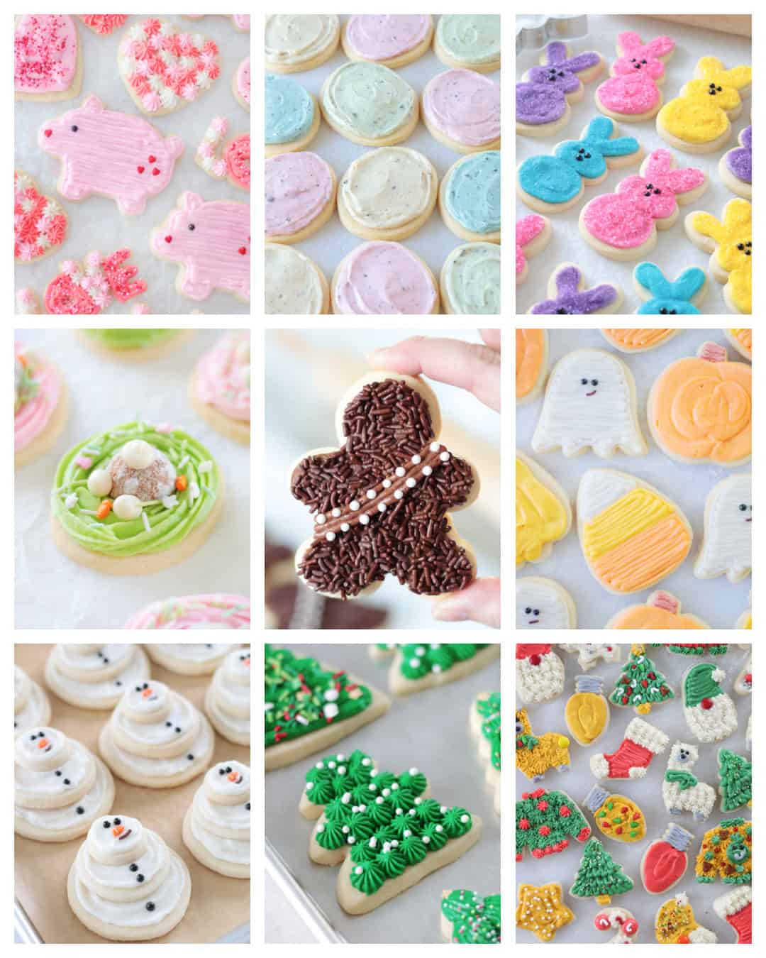 Collage of seasonal sugar cookies.