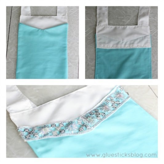 elsa apron bodice on table with silver trim