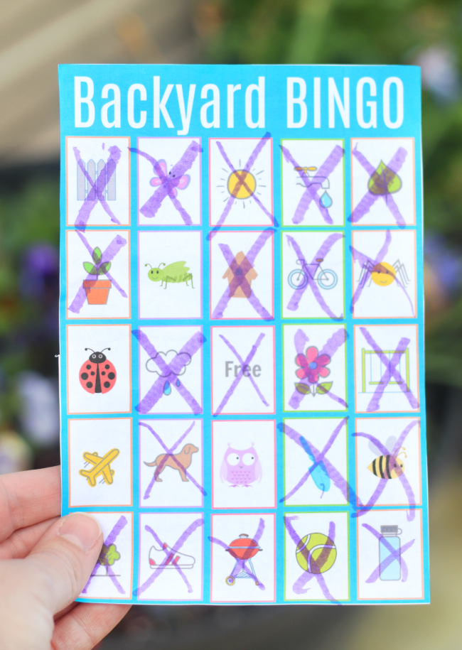 filled out backyard bingo card