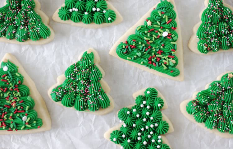 frosted christmas tree sugar cookies