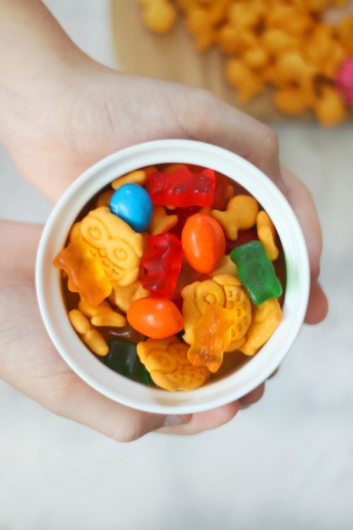 animal snacks in white cup