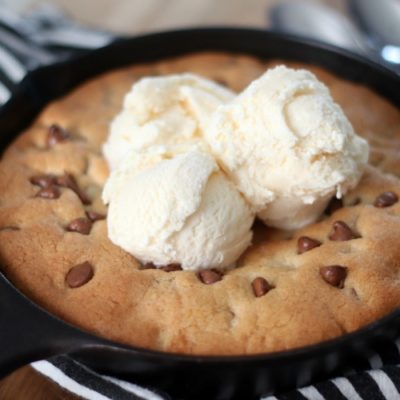 hot skillet cookie with vanilla ice cream