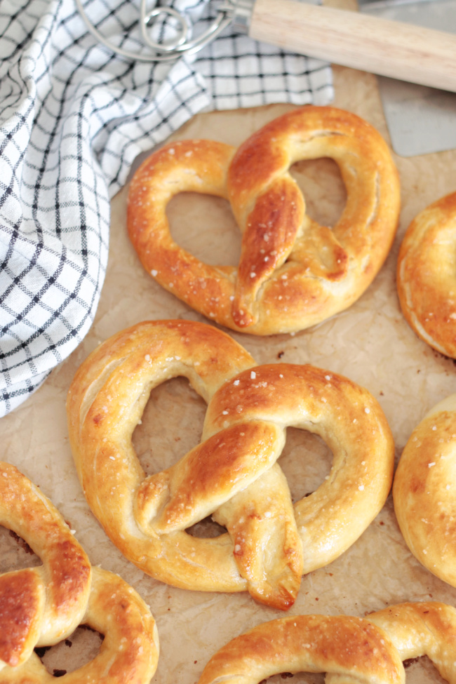 copycat auntie anne's pretzels on parchment paper