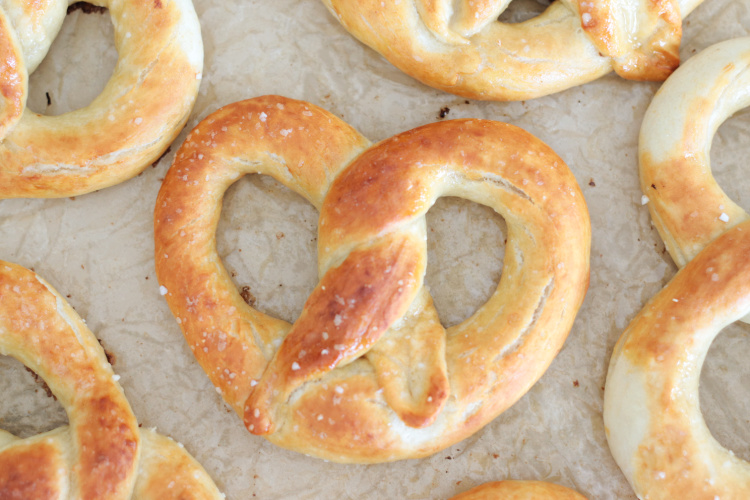 auntie anne's copycat pretzels on parchment paper