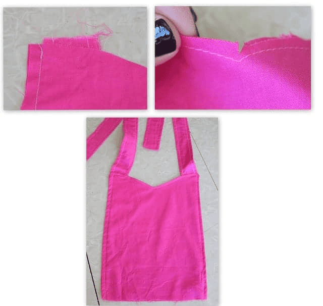 Bodice front with straps sewn.