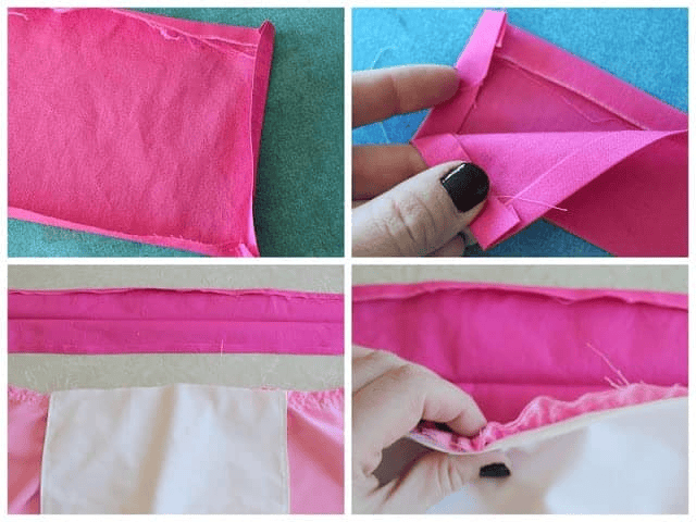 Apron waist band folded and pressed.