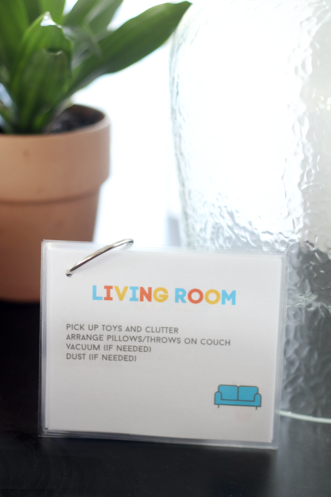 living room job cards for kids