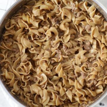 skillet of stroganoff in pan