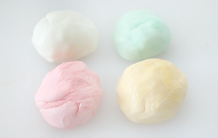 4 balls of colored butter mint dough