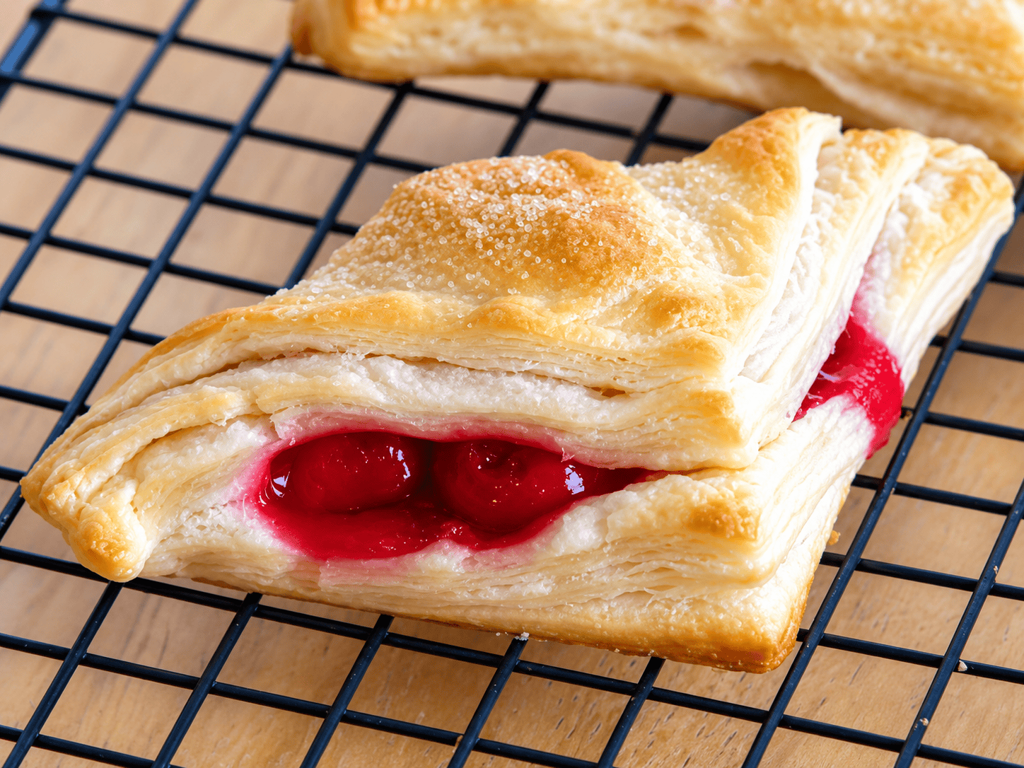 Cherry turnover on wire rack.
