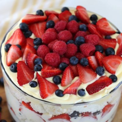 berry trifle in trifle dish