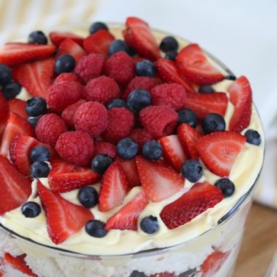 trifle with serving spoon on table