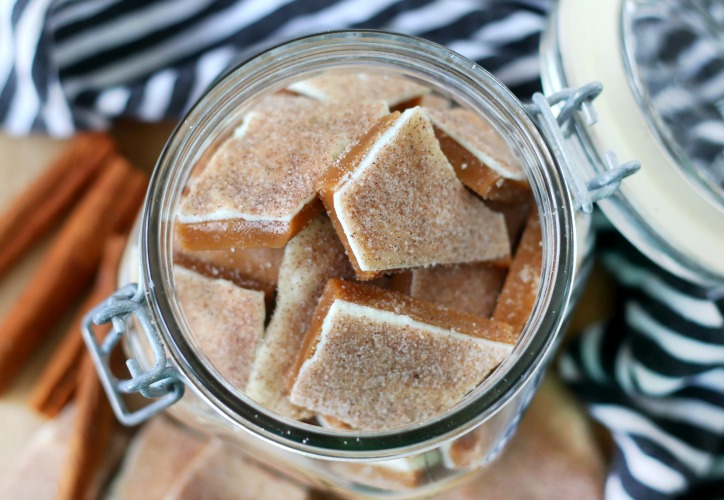 open jar with churro toffee