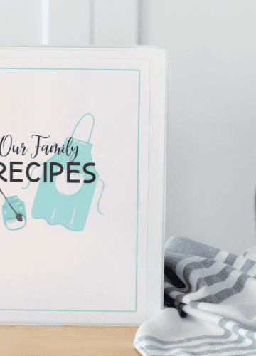 family recipe book sitting upright on table
