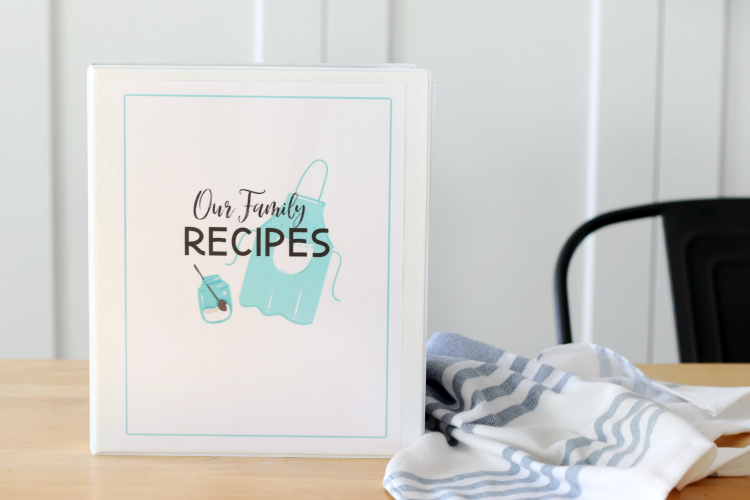 family recipe book sitting upright on table