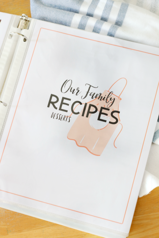 famly recipes binder open to desserts section