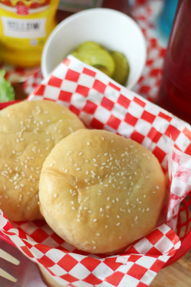 2 buns in a burger serving basket