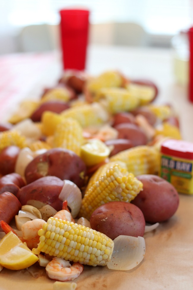 low country boil dinner on table