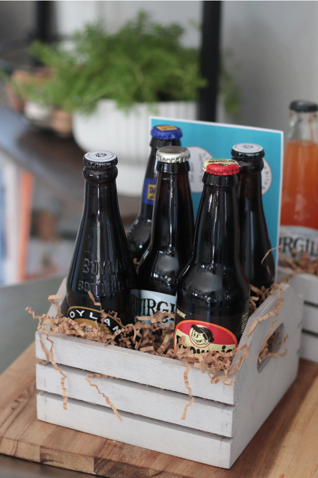 crate of root beer bottles for root beer sampler