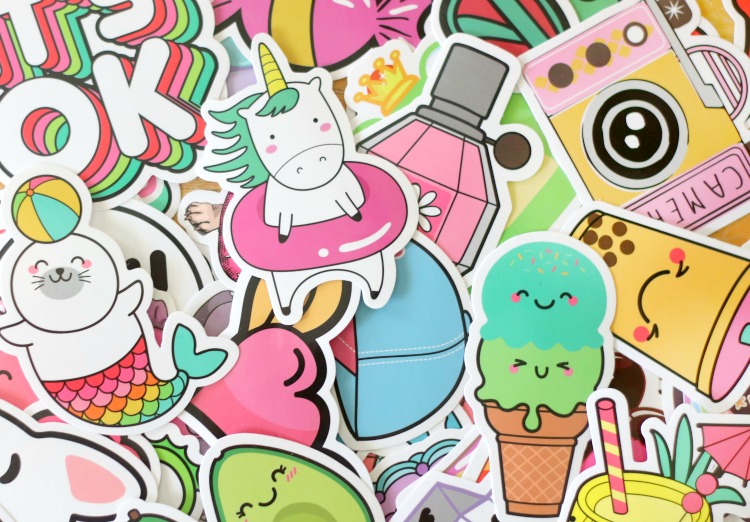 variety of colorful water bottle stickers for kids