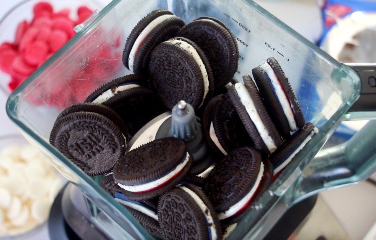 whole Oreo cookies in blender