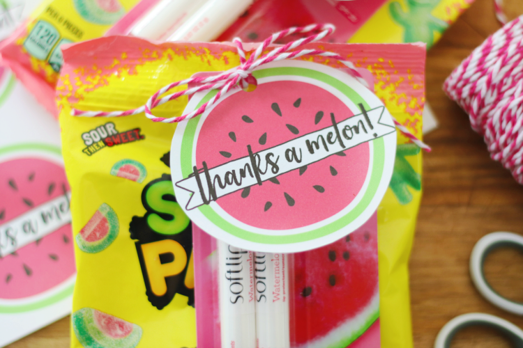 thanks a melon tag tied onto package of sour watermelon candy