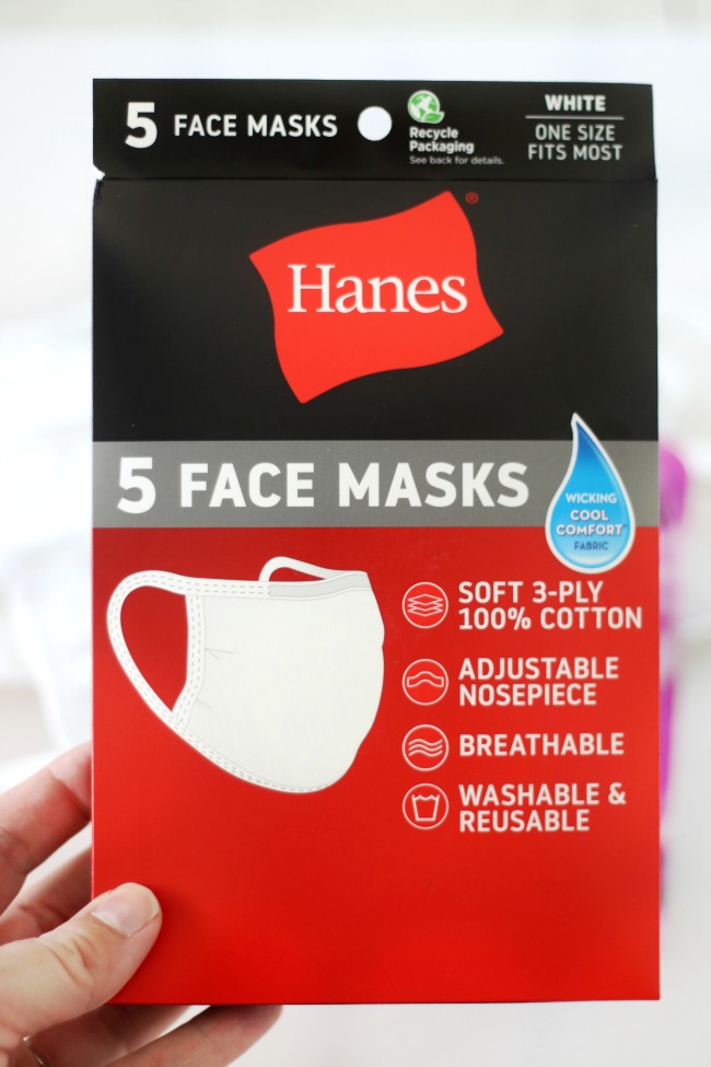 package of Hanes brand white face masks