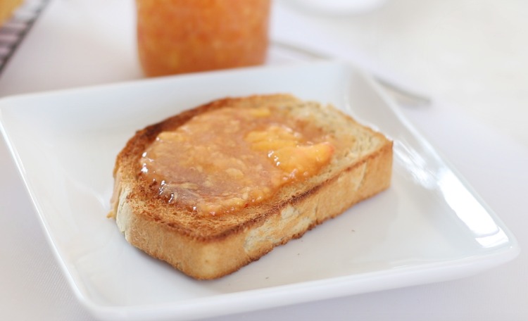 slice of toast with peach freezer jam