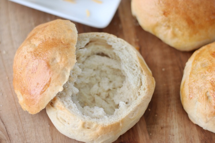 bread bowl sliced open with bread removed from inside