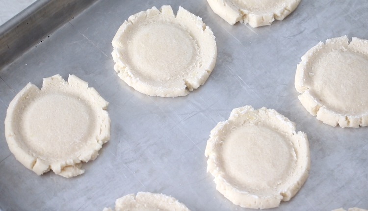 sugar cookies pressed flat before baking