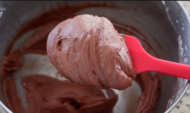 chocolate frosting on rubber spatula