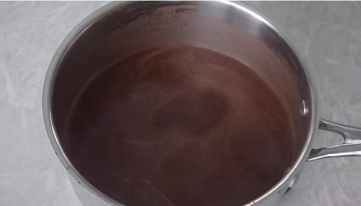Sauce pan of chocolate mixture.