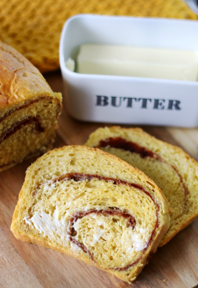 buttered pumpkin cinnamon swirl bread