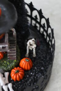 skeleton dog on black gravel